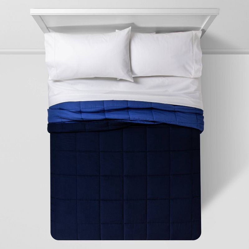 slide 2 of 5, Full/Queen Reversible Microfiber Solid Comforter Navy/Blue - Room Essentials, 1 ct