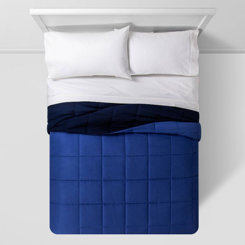 slide 5 of 5, Full/Queen Reversible Microfiber Solid Comforter Navy/Blue - Room Essentials, 1 ct