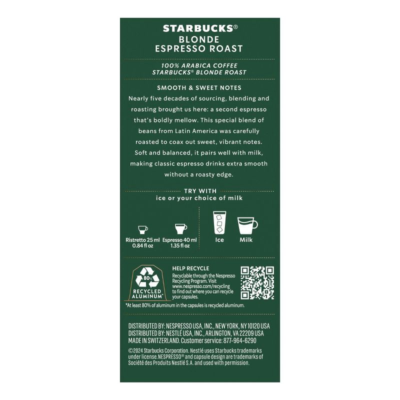 slide 2 of 9, Starbucks by Nespresso Original Line Pods Light Roast Coffee Blonde Espresso Roast - 10ct, 10 ct