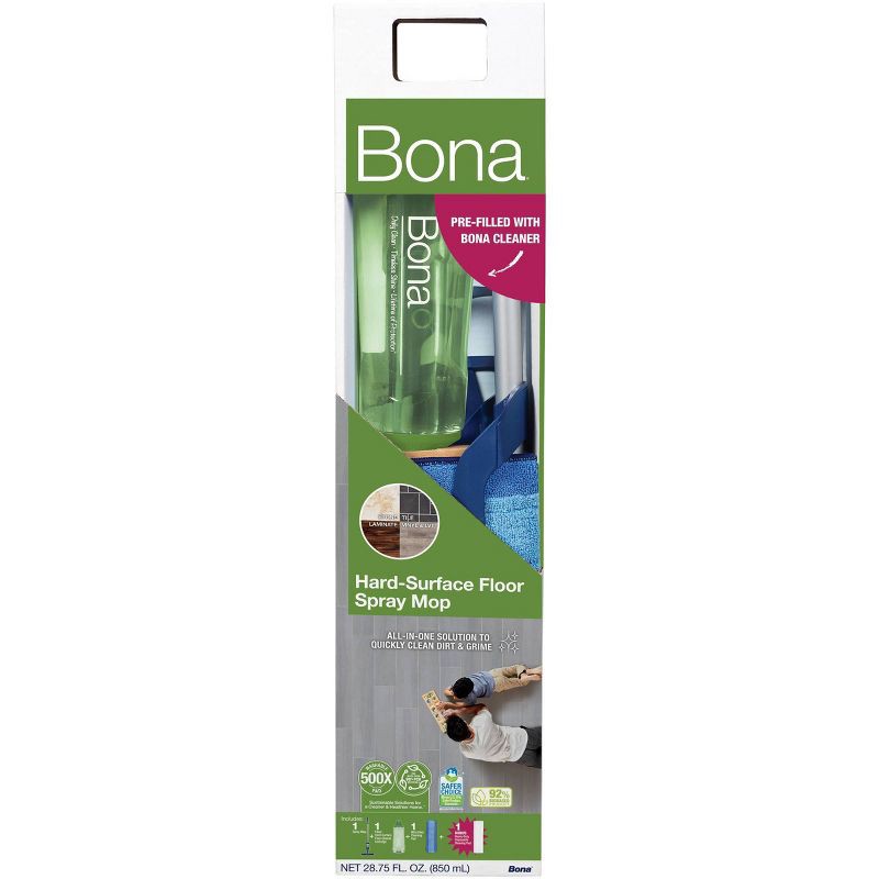 slide 2 of 10, Bona Floor Mop Starter Kit - 1 Spray Mop, 1 Reusable Microfiber Pad, 1 Refillable Multi Surface Floor Cleaner Liquid, 1 ct