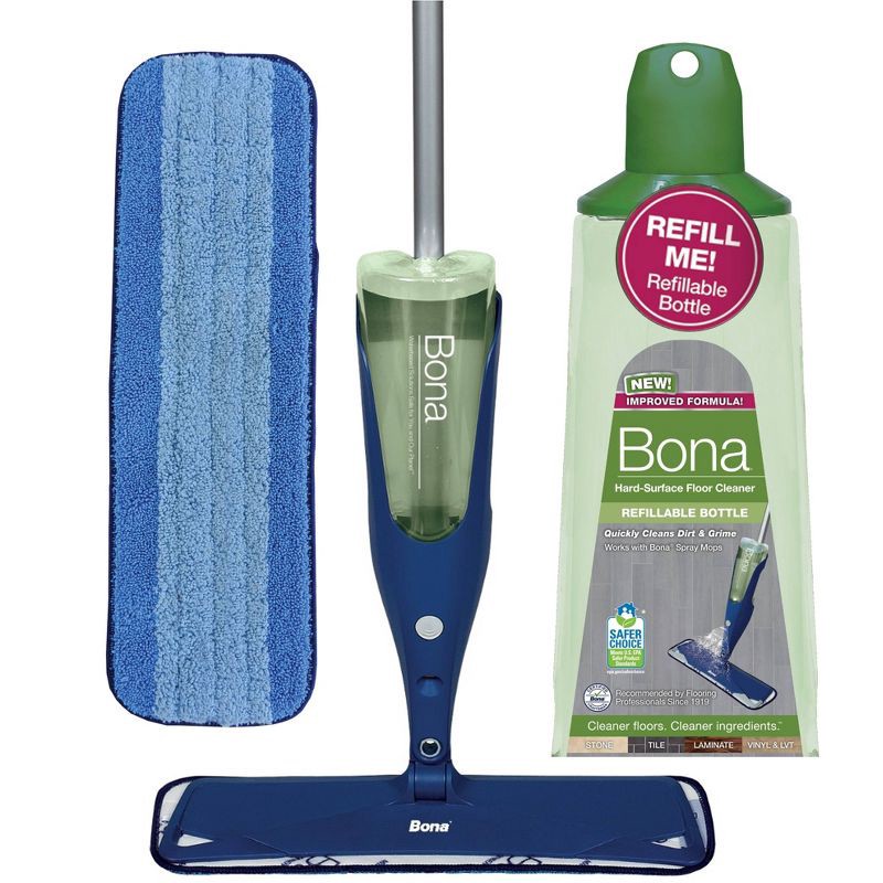 slide 2 of 9, Bona Floor Mop Starter Kit - 1 Spray Mop, 1 Reusable Microfiber Pad, 1 Refillable Multi Surface Floor Cleaner Liquid, 1 ct