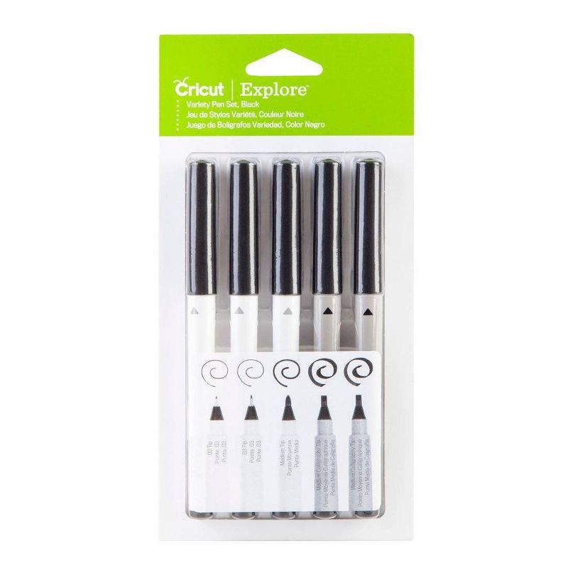 slide 1 of 4, Cricut 5pc Black Calligraphy Variety Pen Set: Art & Stationery, 1.0mm Point, Non-Toxic, Assorted Pens, Office Supplies, 5 ct