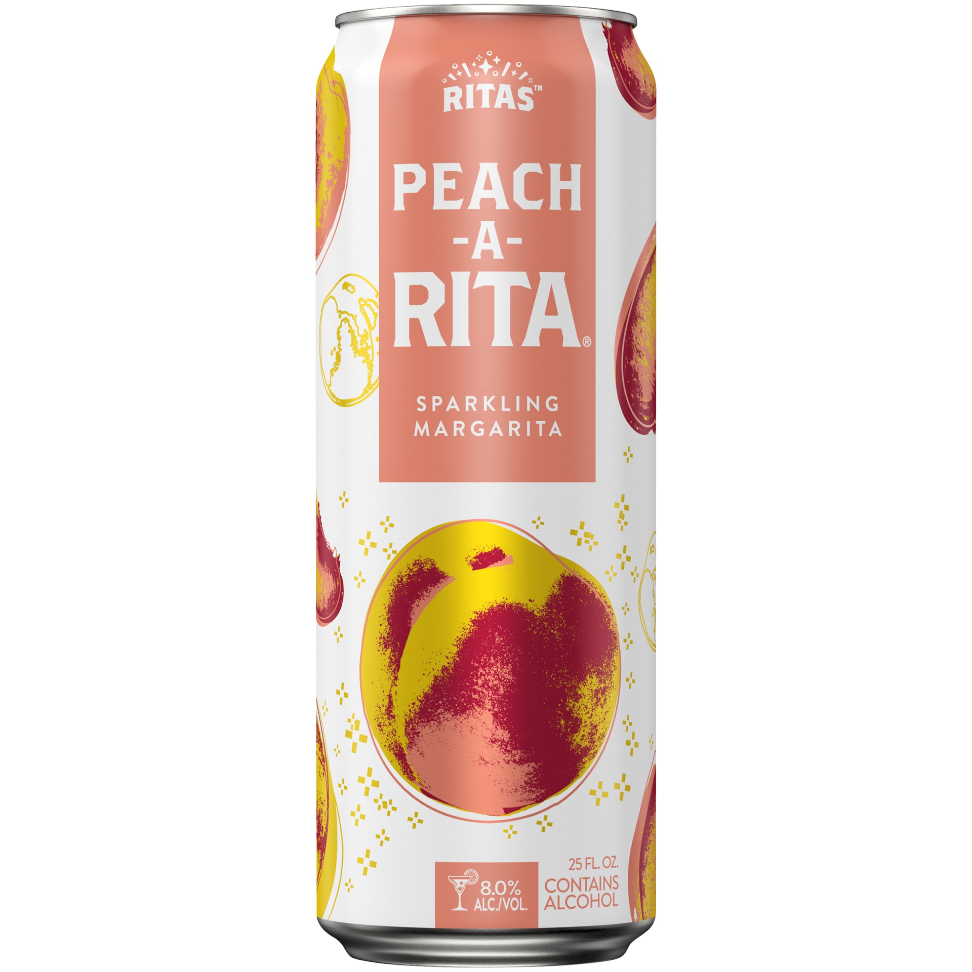 slide 1 of 1, Ritas Peach-A-Rita Sparkling Margarita, 8% ABV, 15 pk 25 oz