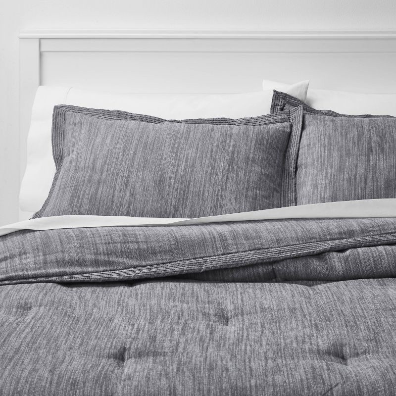 slide 1 of 1, Full/Queen Family-Friendly Comforter & Sham Set Gray Chambray - Threshold, 1 ct