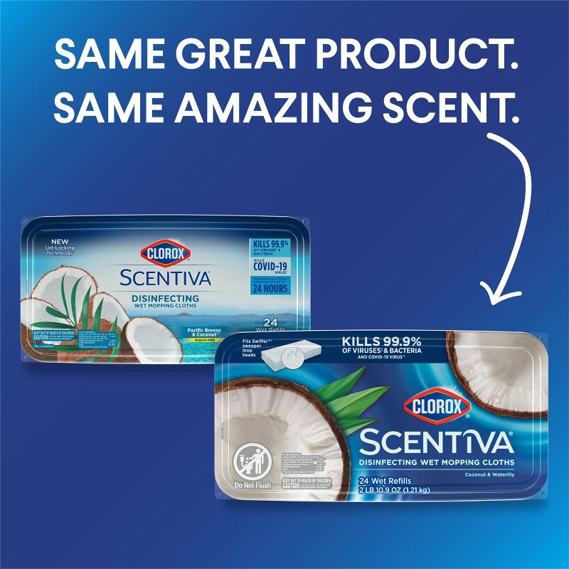 slide 3 of 18, Clorox Scentiva Disinfecting Wet Mopping Cloths - Coconut & Waterlily- 24ct, 24 ct
