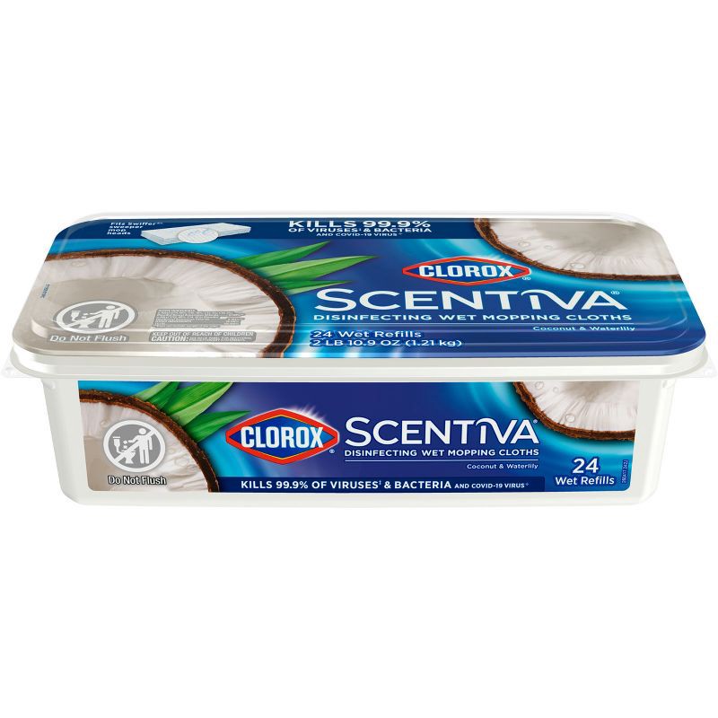 slide 7 of 18, Clorox Scentiva Disinfecting Wet Mopping Cloths - Coconut & Waterlily- 24ct, 24 ct