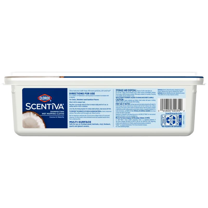 slide 5 of 18, Clorox Scentiva Disinfecting Wet Mopping Cloths - Coconut & Waterlily- 24ct, 24 ct