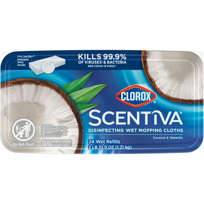 slide 17 of 18, Clorox Scentiva Disinfecting Wet Mopping Cloths - Coconut & Waterlily- 24ct, 24 ct