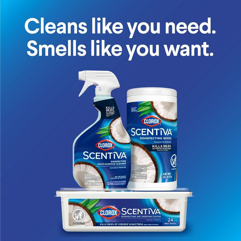 slide 10 of 18, Clorox Scentiva Disinfecting Wet Mopping Cloths - Coconut & Waterlily- 24ct, 24 ct