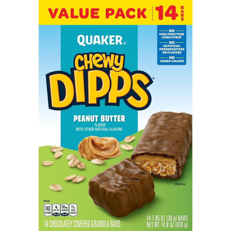 slide 4 of 8, Quaker Chewy Dipps Peanut Butter Granola Bars - 14.8oz/14ct, 14.8 oz, 14 ct