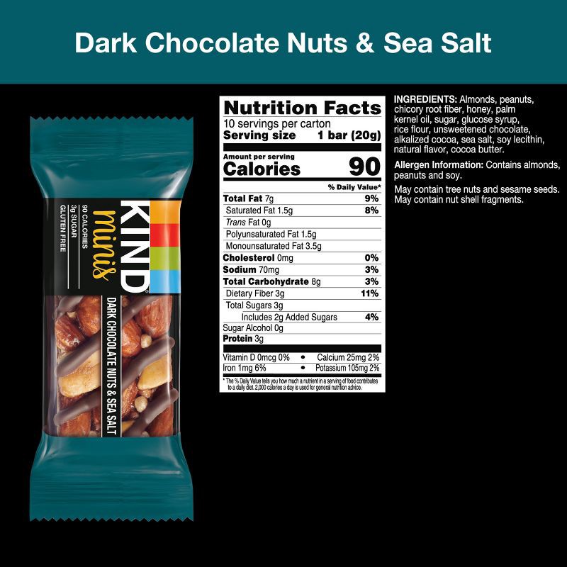 slide 4 of 7, KIND Minis Dark Chocolate Nuts Sea Salt - 0.6 / 10ct, 0.6 / 10 ct