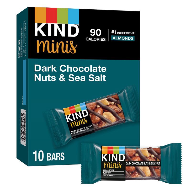 slide 1 of 7, KIND Minis Dark Chocolate Nuts Sea Salt - 0.6 / 10ct, 0.6 / 10 ct