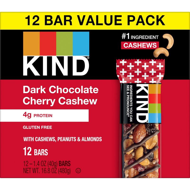 slide 2 of 6, KIND Bars Dark Cherry Cashew Gluten Free Snacks - 16.8oz/12ct, 16.8 oz, 12 ct