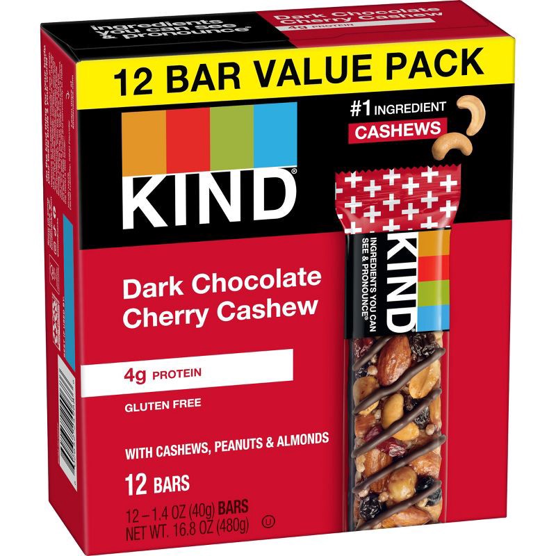 slide 3 of 6, KIND Bars Dark Cherry Cashew Gluten Free Snacks - 16.8oz/12ct, 16.8 oz, 12 ct