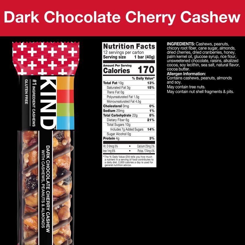 slide 4 of 6, KIND Bars Dark Cherry Cashew Gluten Free Snacks - 12ct, 12 ct