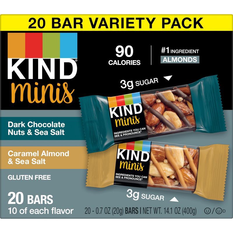 slide 2 of 9, KIND Minis Dark Chocolate & Caramel Almond - 14oz/20ct, 20 ct; 14 oz