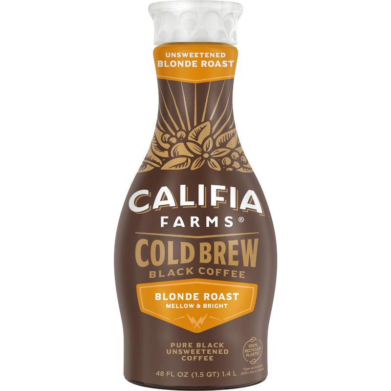 slide 1 of 9, Califia Farms Pure Black Blonde Roast Cold Brew Coffee - 48 fl oz, 48 fl oz