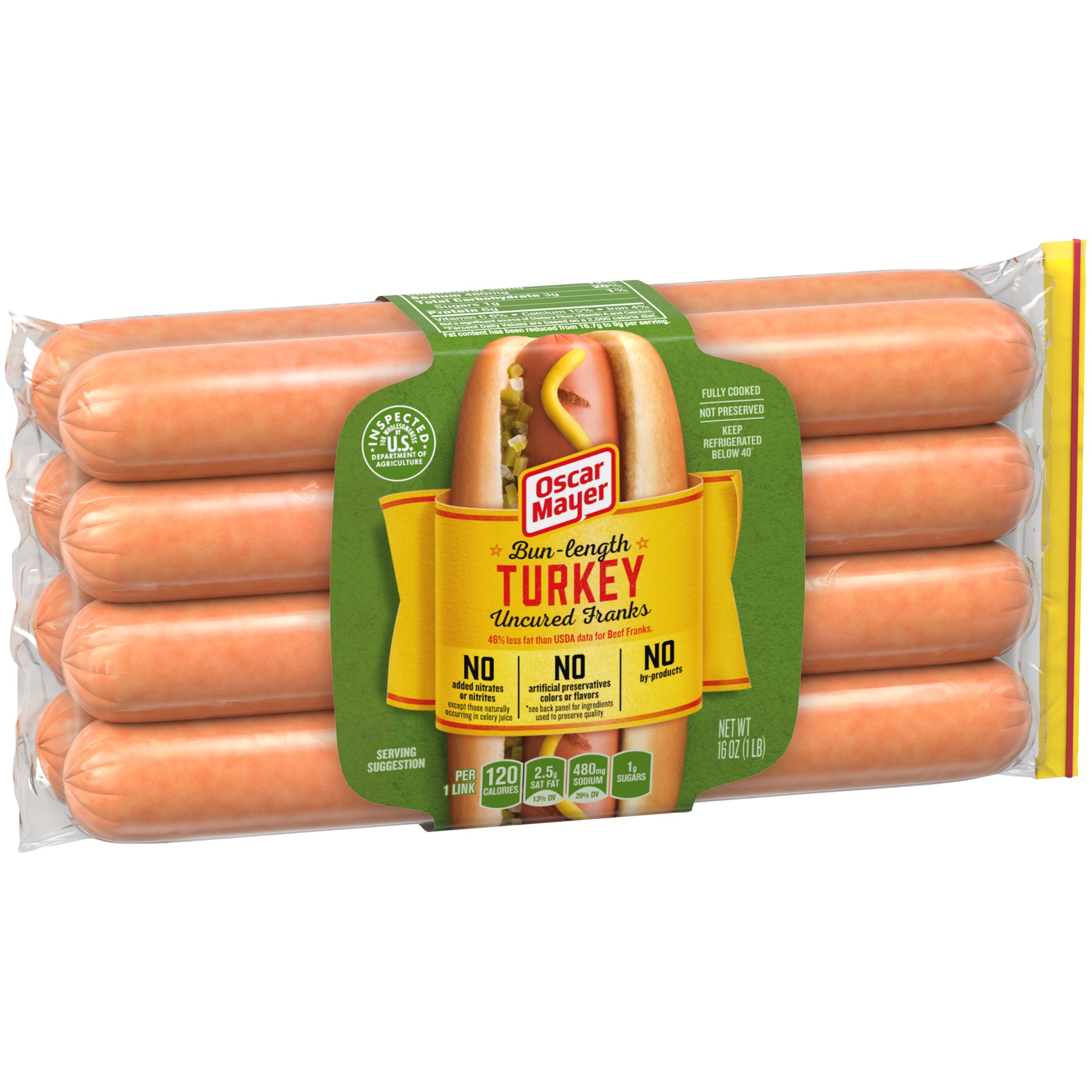 slide 2 of 6, Oscar Mayer Bun-Length Turkey Uncured Franks Hot Dogs Pack, 16 oz