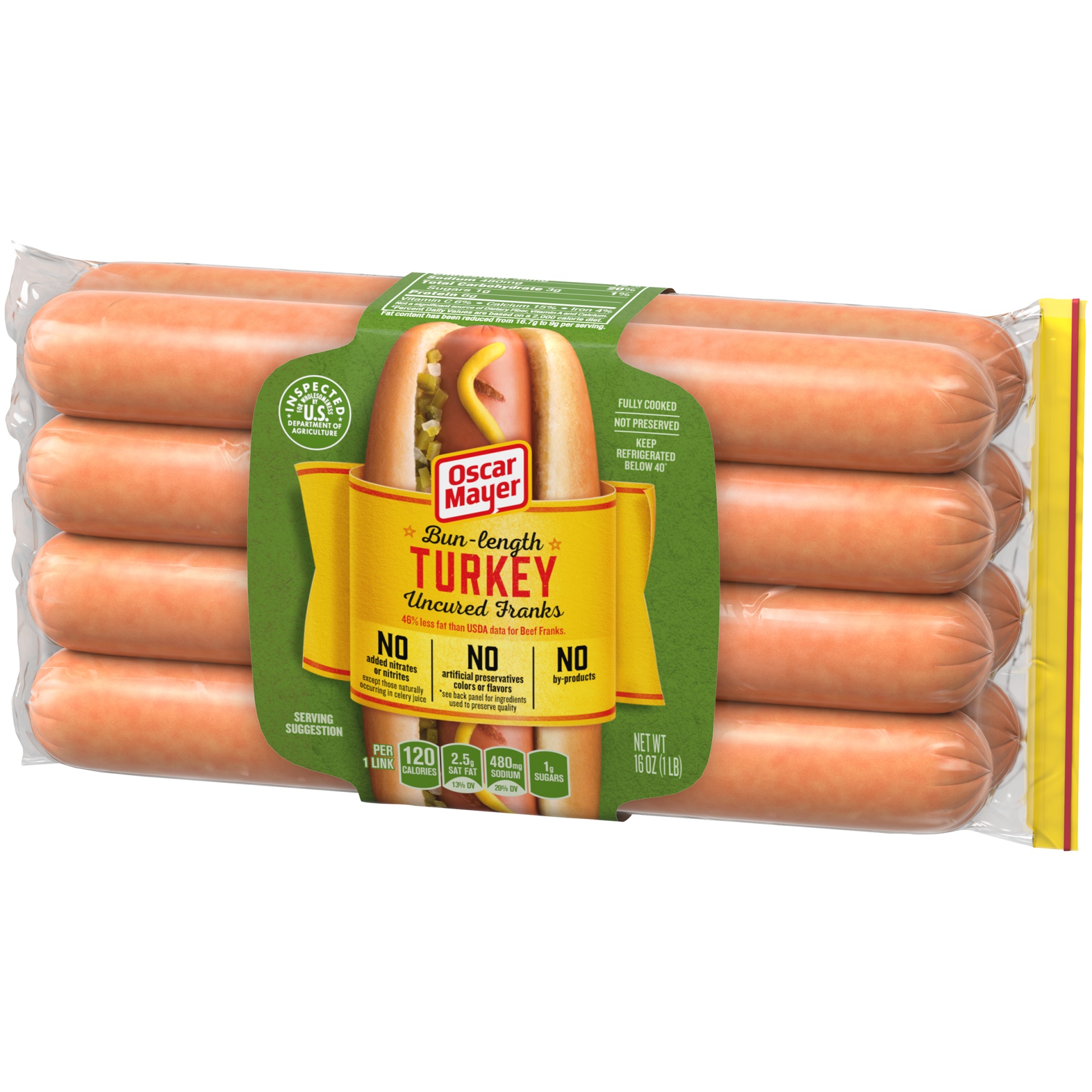 slide 3 of 6, Oscar Mayer Bun-Length Turkey Uncured Franks Hot Dogs Pack, 16 oz