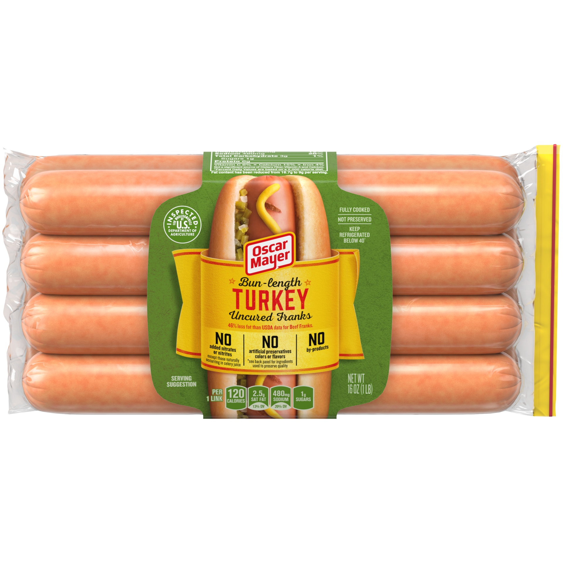 slide 1 of 6, Oscar Mayer Bun-Length Turkey Uncured Franks Hot Dogs Pack, 16 oz
