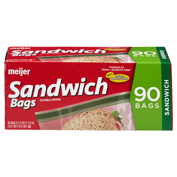 slide 1 of 1, Meijer Reclosable Zipper Sandwich Bags, 90 ct