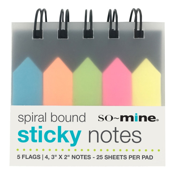 slide 1 of 2, so-mine Spiral Sticky Note Pad, 3'' X 3-1/4'', Assorted Colors, 30 Sheets Per Pad, 30 ct