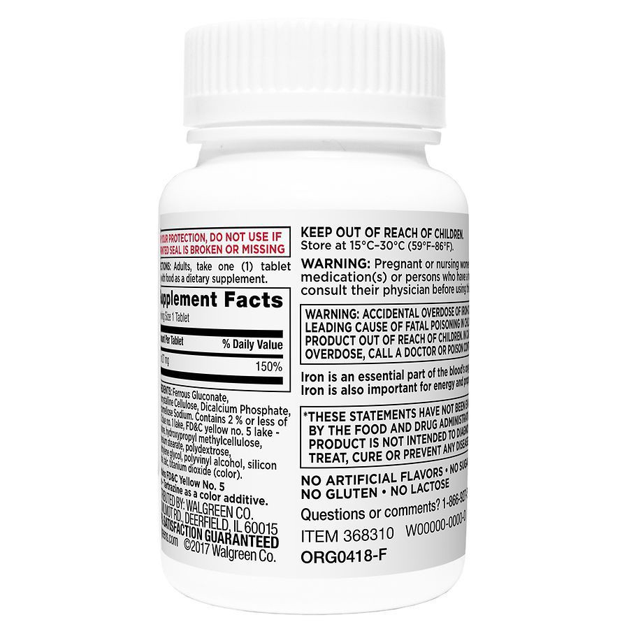 slide 4 of 5, Walgreens High Potency Iron Ferrous Gluconate Tablets 27 Mg, 100 ct