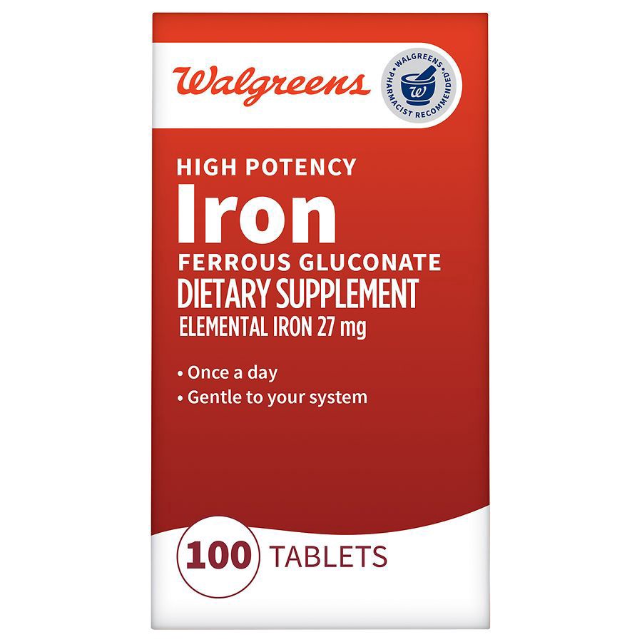 slide 1 of 5, Walgreens High Potency Iron Ferrous Gluconate Tablets 27 Mg, 100 ct
