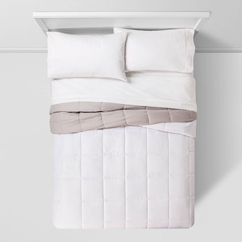 slide 4 of 6, Twin/Extra Long Twin Reversible Microfiber Solid Comforter White/Light Gray - Room Essentials, 1 ct