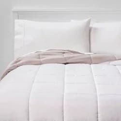 King Reversible Microfiber Solid Comforter White/Light Gray - Room Essentials