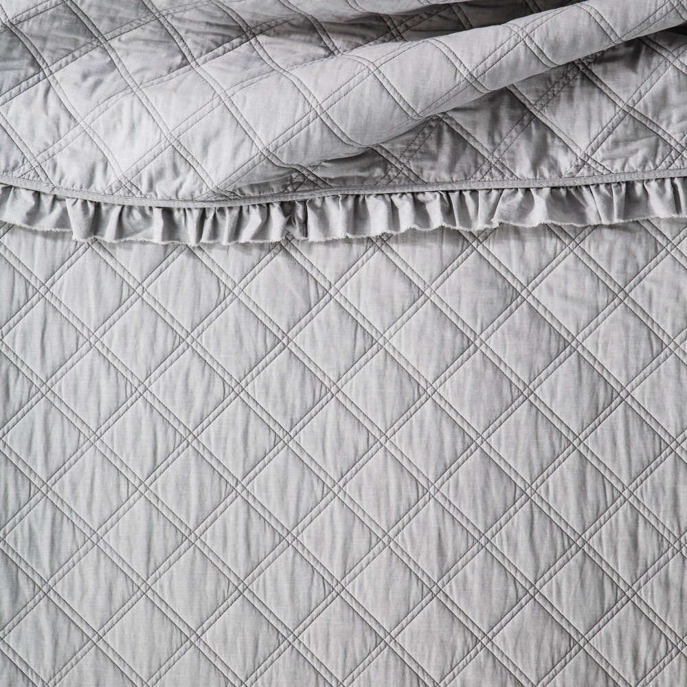 slide 2 of 3, King Vintage Washed Ruffle Quilt Light Gray - Threshold, 1 ct