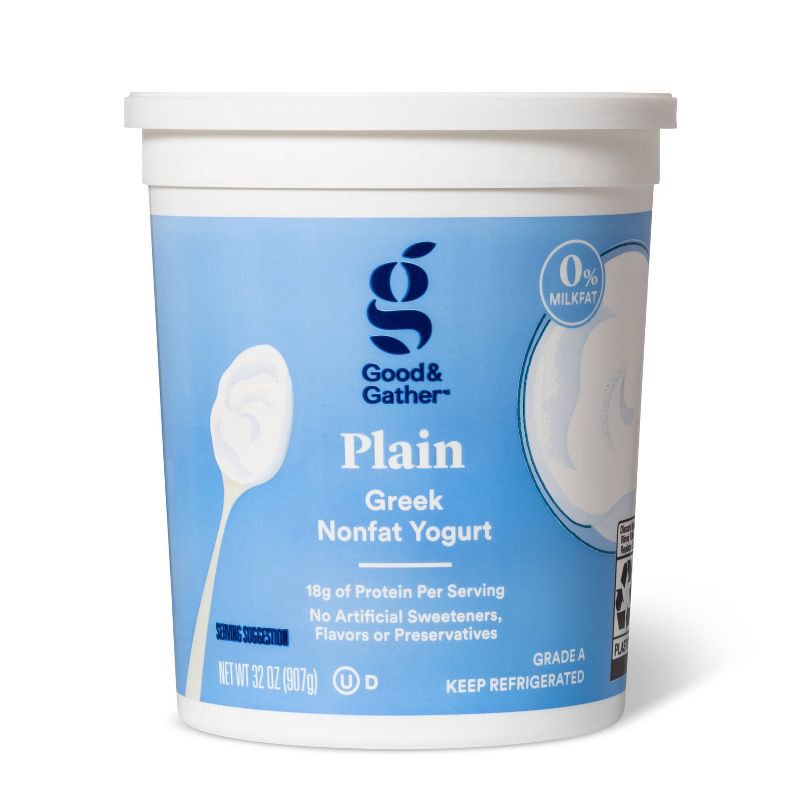 slide 1 of 3, Greek Plain Nonfat Yogurt - 32oz - Good & Gather™, 32 oz