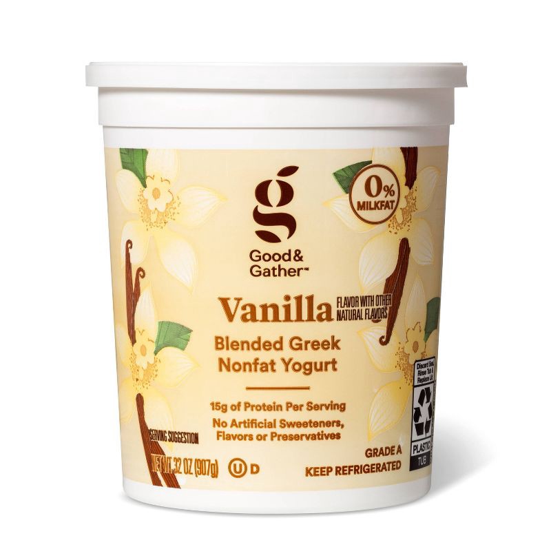 slide 1 of 3, Greek Vanilla Nonfat Yogurt - 32oz - Good & Gather™, 32 oz