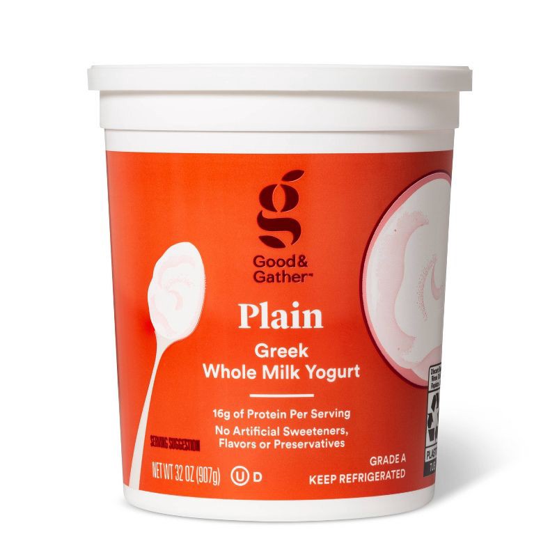 slide 1 of 3, Greek Plain Whole Milk Yogurt - 32oz - Good & Gather™, 32 oz