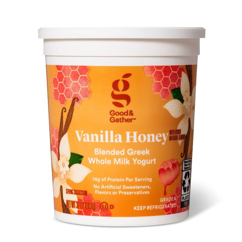 slide 1 of 3, Vanilla Honey Blended Greek Whole Milk Yogurt - 32oz - Good & Gather™, 32 oz