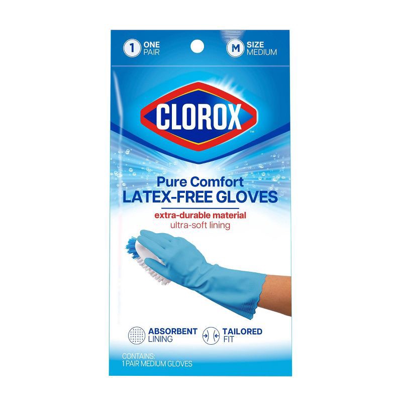slide 1 of 8, Clorox Pure Comfort Gloves - Medium: Vinyl, Reusable, BPA-Free, Multipurpose, 1 ct