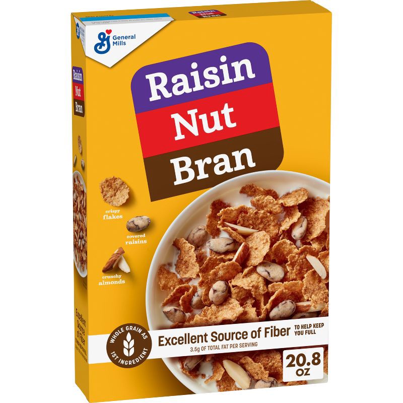 slide 1 of 8, Raisin Nut Bran Breakfast Cereal 20.8oz - General Mills: No Artificial Sweeteners, Whole Grain, 20.8 oz