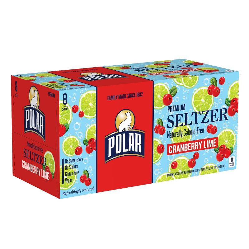 slide 6 of 7, Polar Beverages Polar Cranberry Lime Seltzer Water - 8pk/12 fl oz Cans, 8 ct; 12 fl oz
