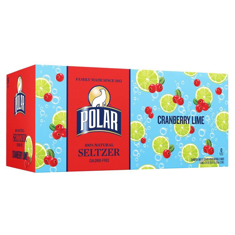 slide 1 of 3, Polar Beverages Polar Cranberry Lime Seltzer Water - 8pk/12 fl oz Cans, 8 ct; 12 fl oz