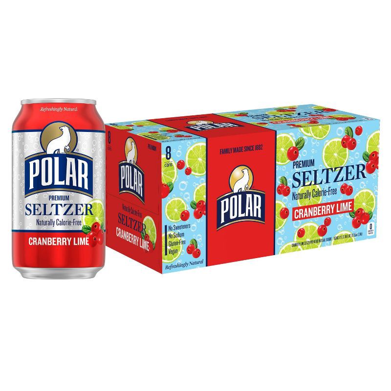 slide 1 of 7, Polar Beverages Polar Cranberry Lime Seltzer Water - 8pk/12 fl oz Cans, 8 ct; 12 fl oz