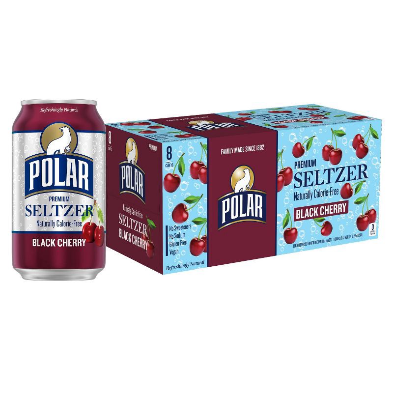 slide 1 of 7, Polar Beverages Polar Black Cherry Seltzer Water - 8pk/12 fl oz Cans, 8 ct; 12 fl oz
