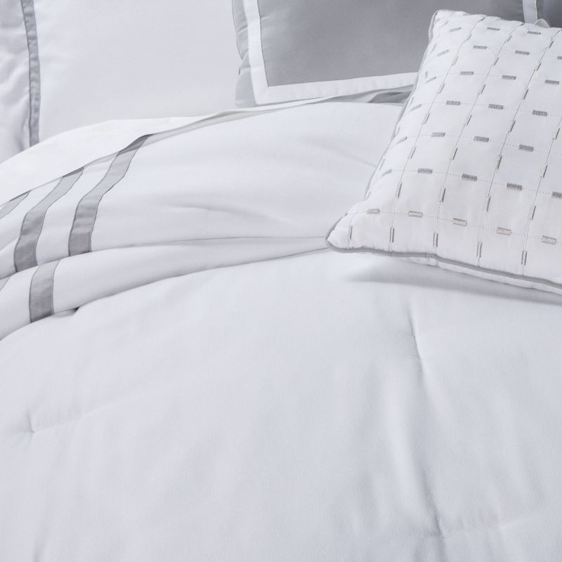 slide 3 of 4, 8pc Queen Applique Border Comforter Set White/Gray - Threshold™: Embroidered, OEKO-TEX Certified, Herringbone, 1 ct