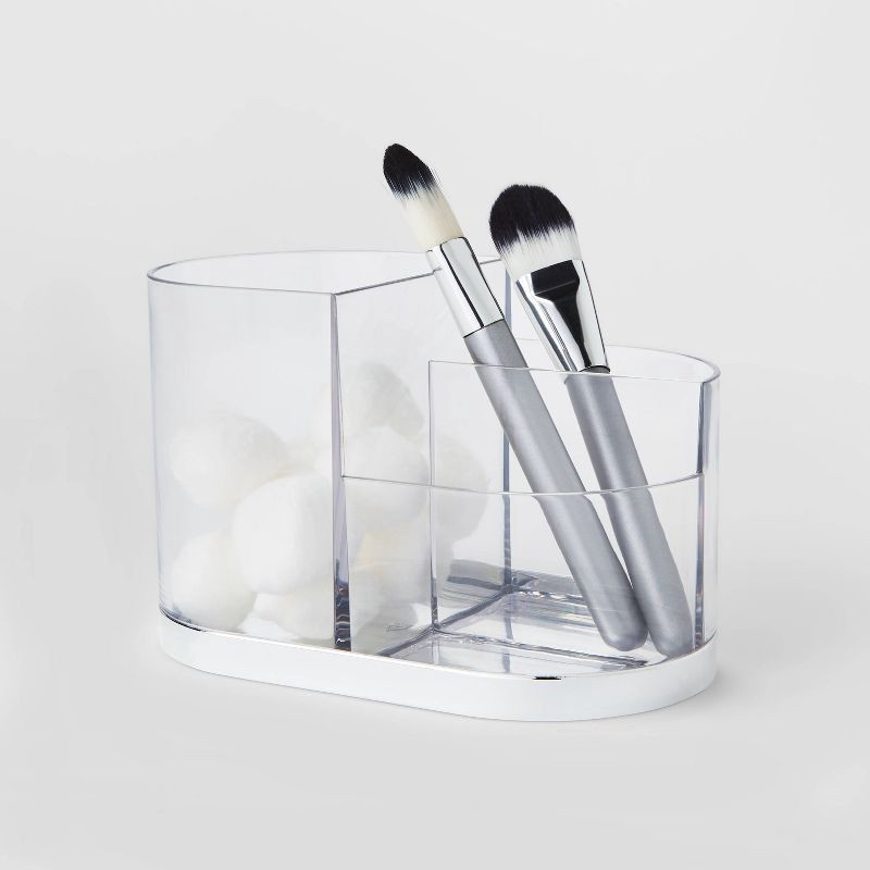 slide 2 of 5, Accent Vanity Organizer Silver - Threshold™: Plastic Cosmetic Storage, Brush & Skincare Holder, Spot Clean, 1 ct