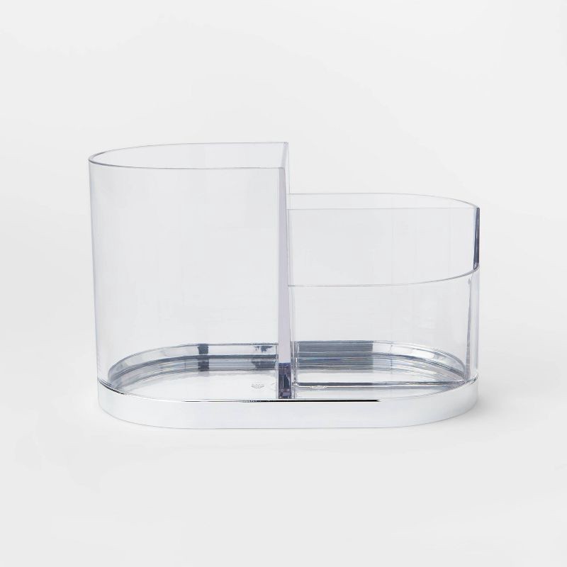 slide 1 of 5, Accent Vanity Organizer Silver - Threshold™: Plastic Cosmetic Storage, Brush & Skincare Holder, Spot Clean, 1 ct