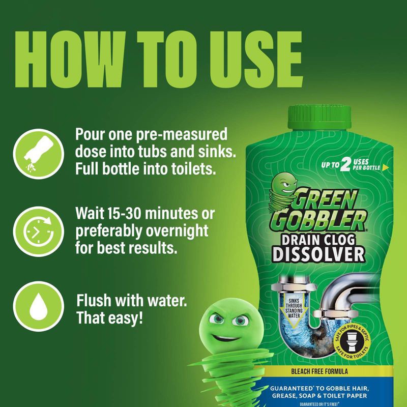 slide 8 of 10, Green Gobbler Drain Clog Dissolver - 31 fl oz, 31 fl oz