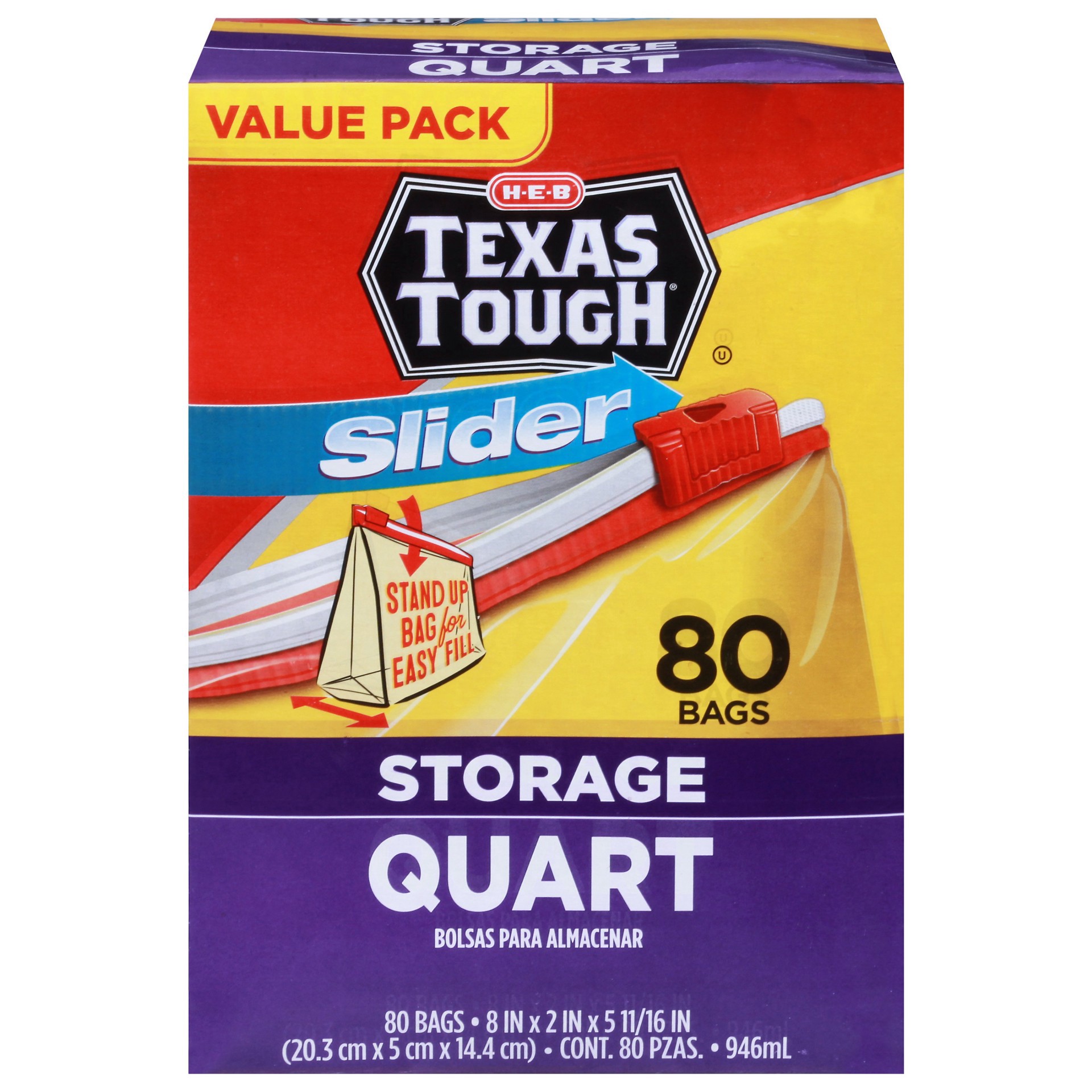 slide 1 of 1, H-E-B Texas Tough Slider Quart Storage Bags Value Pack&nbsp;, 80 ct