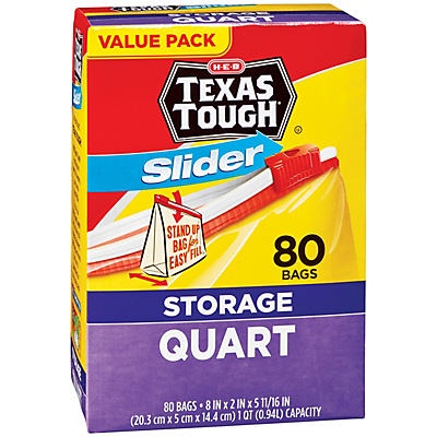 slide 1 of 1, H-E-B Texas Tough Slider Quart Storage Bags Value Pack&nbsp;, 80 ct