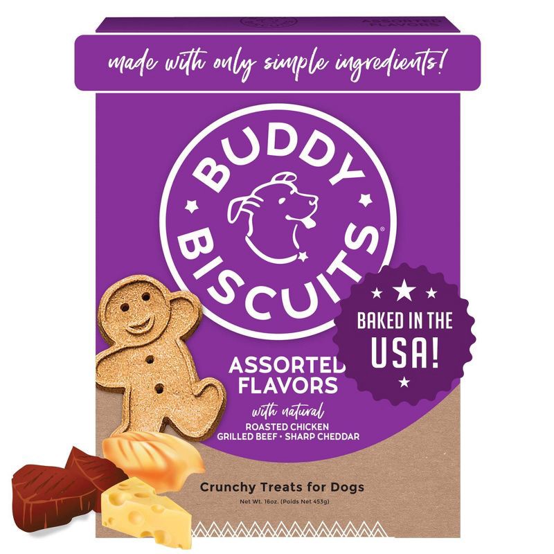 slide 1 of 5, Buddy Biscuits Crunchy Assorted Flavors with Beef, Chicken and Cheese Biscuit Dog Treats - 16oz, 16 oz