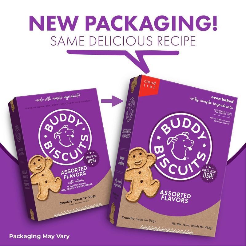 slide 9 of 9, Buddy Biscuits Crunchy Assorted Flavors with Beef, Chicken and Cheese Biscuit Dog Treats - 16oz, 16 oz