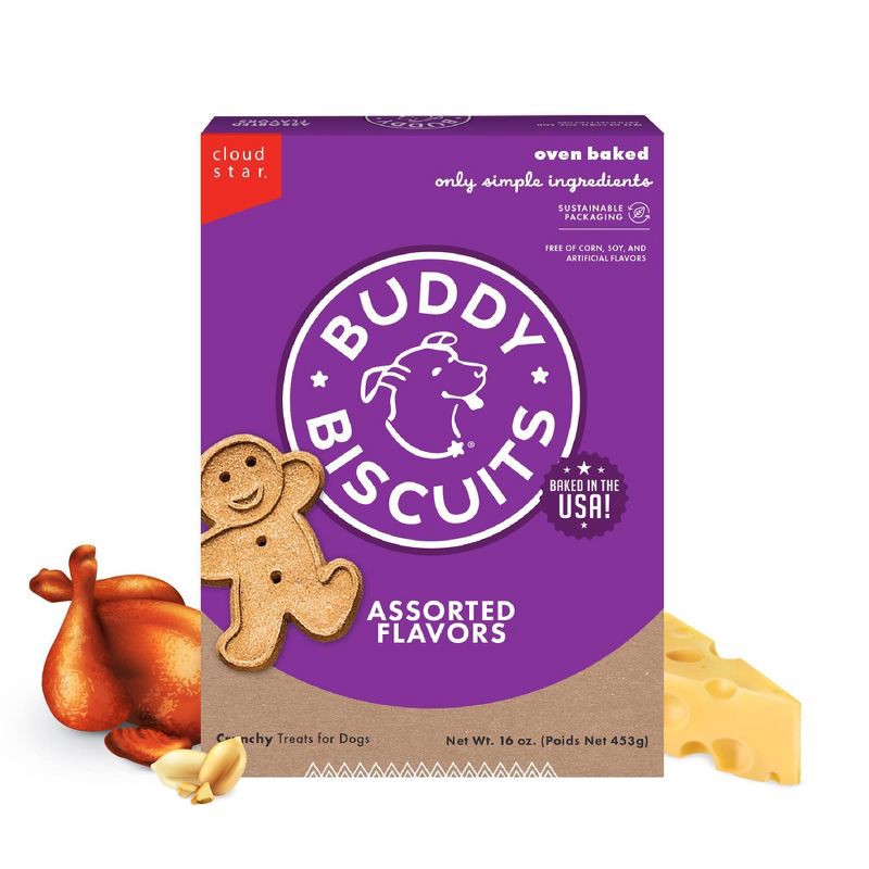slide 1 of 9, Buddy Biscuits Crunchy Assorted Flavors with Beef, Chicken and Cheese Biscuit Dog Treats - 16oz, 16 oz